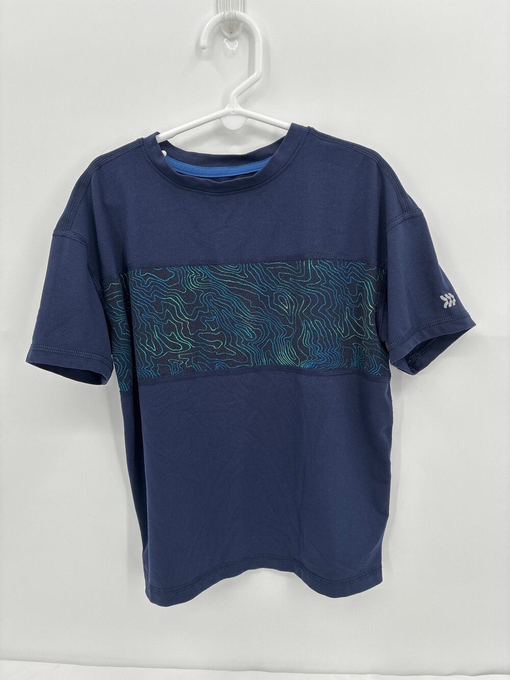 All in Motion Navy Topographic Pattern Green Athletic Shirt Boys S 6/7